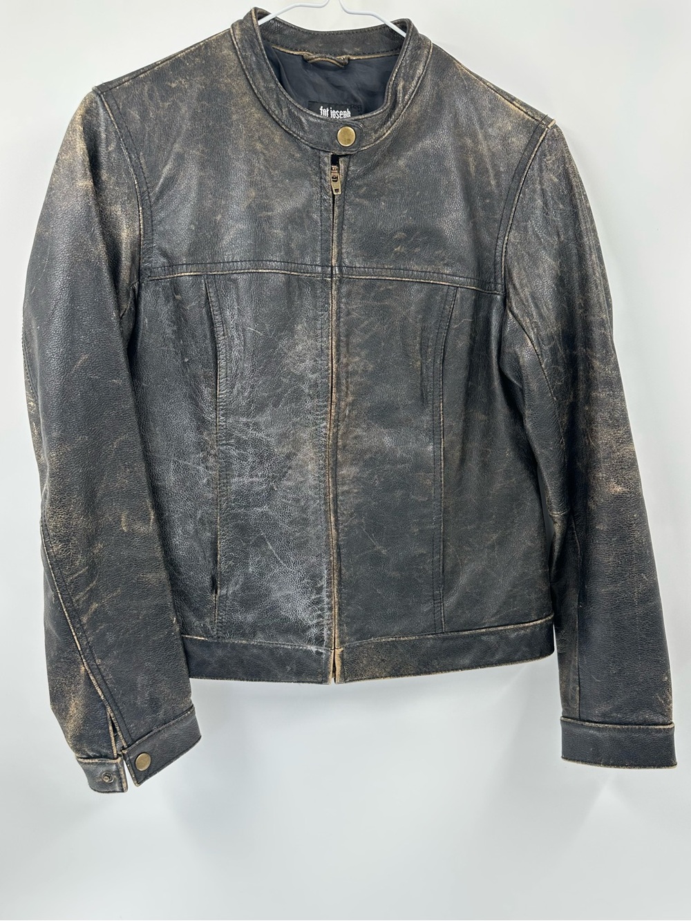 For Joseph Leather VTG Distressed Brown Full Zip/Pockets Snap Sleeves Lined Sz S